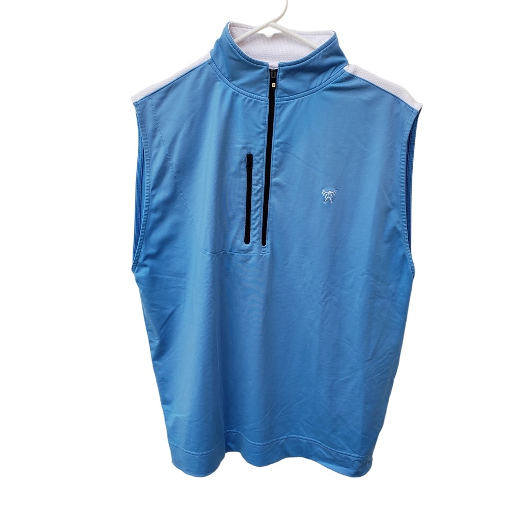 Footjoy FJ Mens Golf Vest Size Medium Blue 1/4 Half Zip Sleeveless Pullover